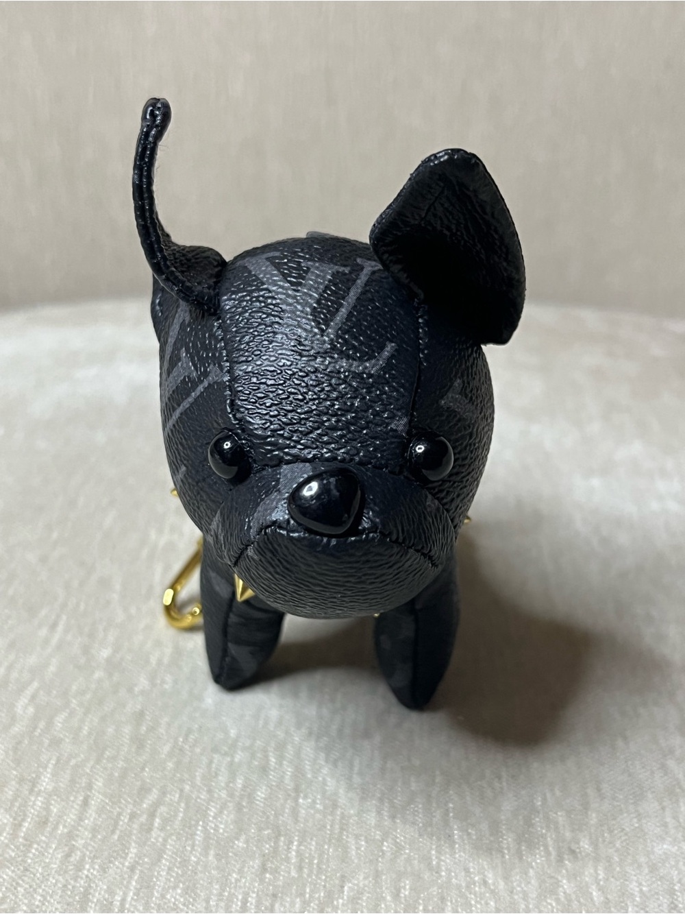 Black Monogram Puppy Charm with Gold Hardware
